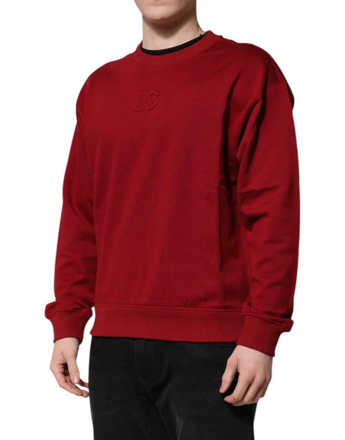 Dolce &amp; Gabbana Red Embossed Logo Cotton Crew Neck Sweater