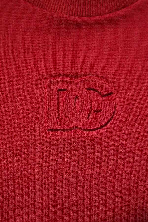 Dolce &amp; Gabbana Red Embossed Logo Cotton Crew Neck Sweater
