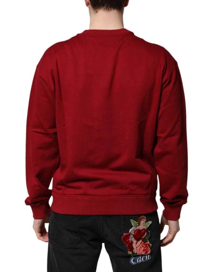 Dolce &amp; Gabbana Red Embossed Logo Cotton Crew Neck Sweater
