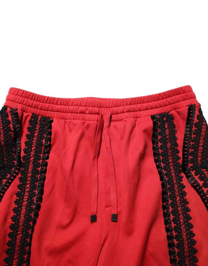 Dolce &amp; Gabbana Red Embroidered Casual Cropped Trouser Pants