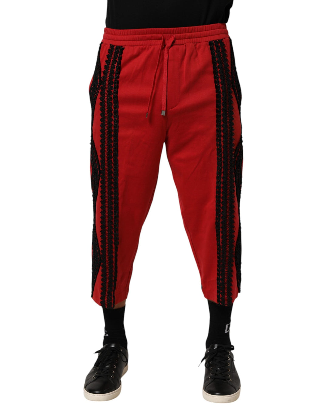 Dolce &amp; Gabbana Red Embroidered Casual Cropped Trouser Pants