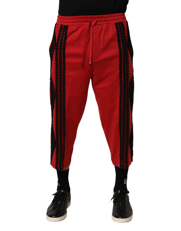 Dolce &amp; Gabbana Red Embroidered Casual Cropped Trouser Pants