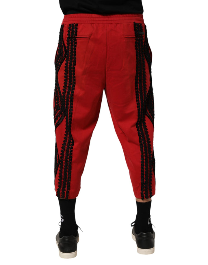 Dolce &amp; Gabbana Red Embroidered Casual Cropped Trouser Pants