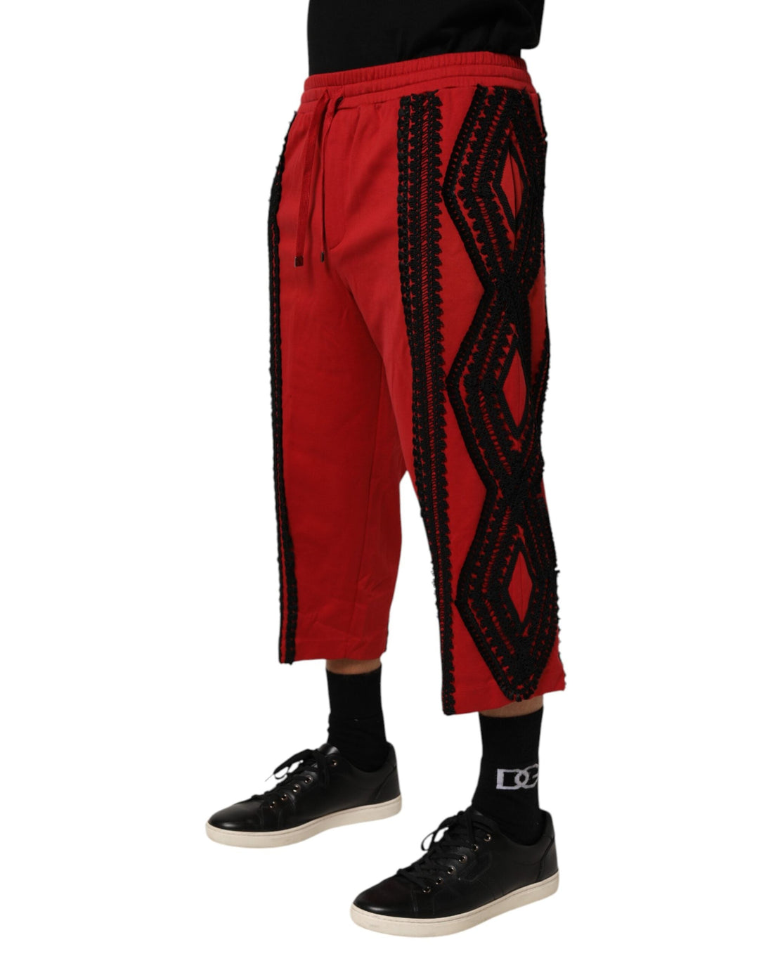 Dolce &amp; Gabbana Red Embroidered Casual Cropped Trouser Pants