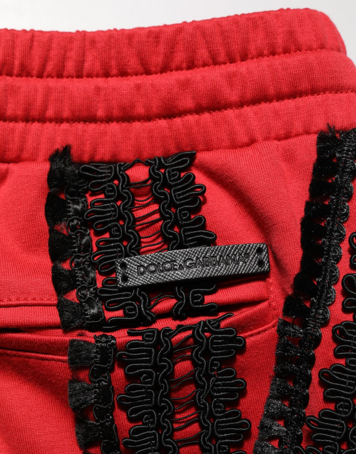 Dolce &amp; Gabbana Red Embroidered Casual Cropped Trouser Pants