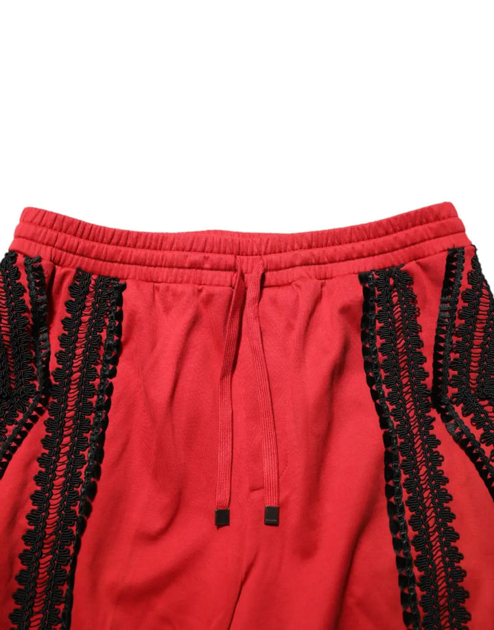 Dolce &amp; Gabbana Red Embroidered Casual Cropped Trouser Pants