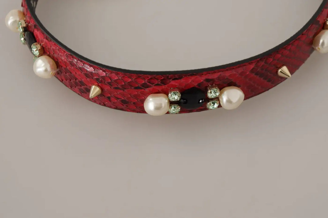 Dolce &amp; Gabbana Red Exotic Leather Crystals Bag Shoulder Strap