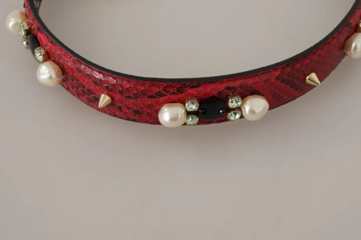 Dolce &amp; Gabbana Red Exotic Leather Crystals Bag Shoulder Strap