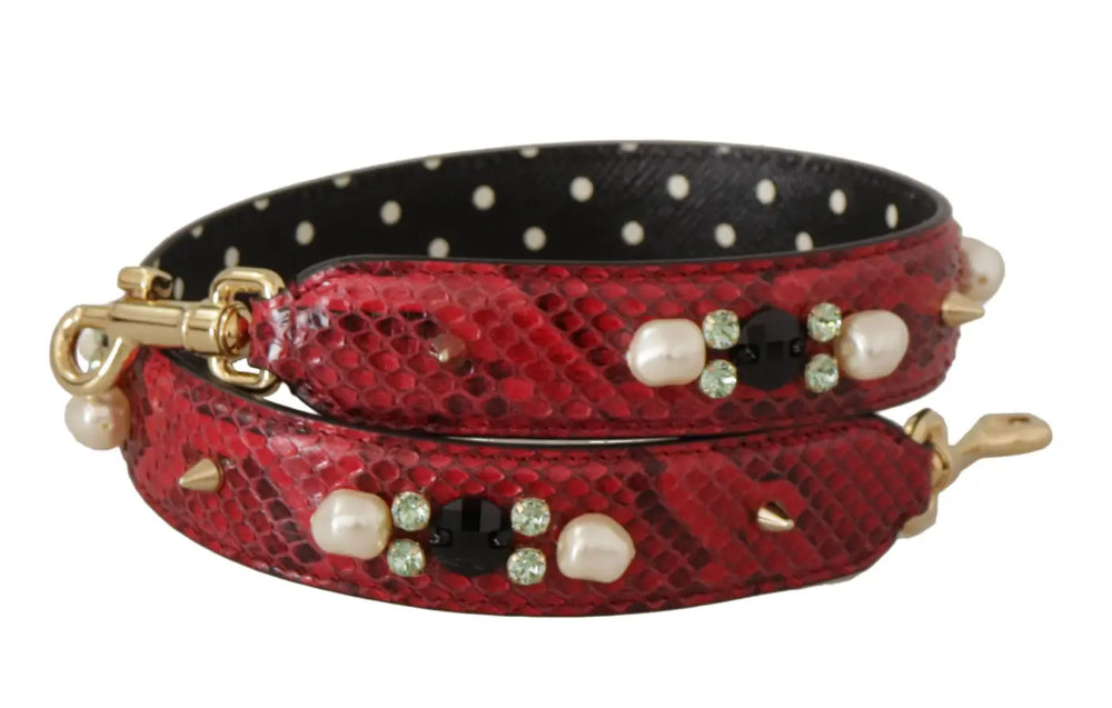 Dolce & Gabbana - Red Exotic Leather Crystals Bag Shoulder Strap