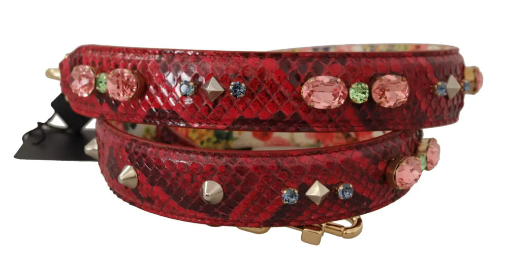 Dolce & Gabbana - Red Exotic Leather Crystals Reversible Shoulder Strap