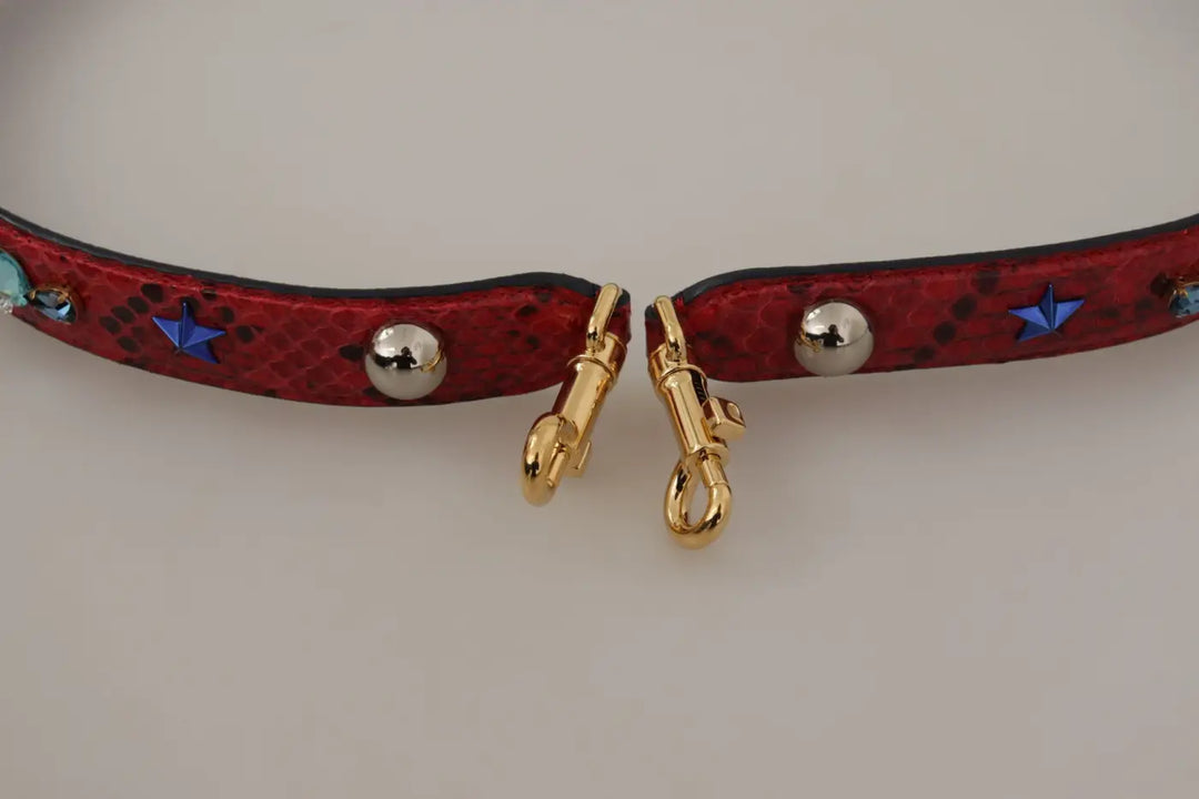 Dolce &amp; Gabbana Red Exotic Leather Crystals Shoulder Strap