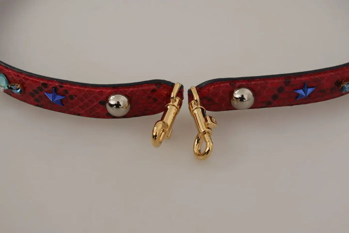 Dolce &amp; Gabbana Red Exotic Leather Crystals Shoulder Strap