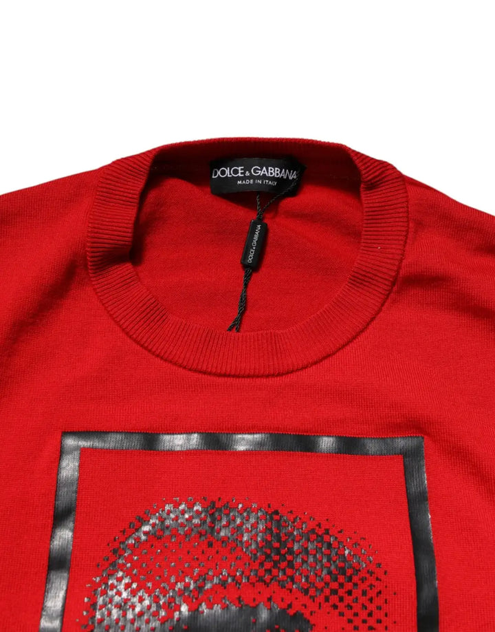 Dolce &amp; Gabbana Red Eye Print Crew Neck Men Pullover Sweater