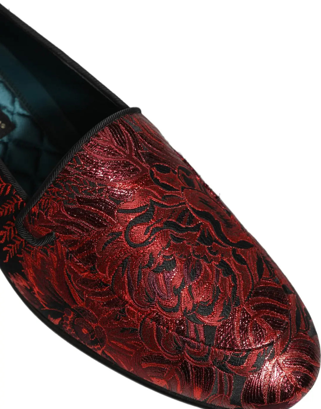 Dolce &amp; Gabbana Red Floral Jacquard Slip On Loafers Shoes