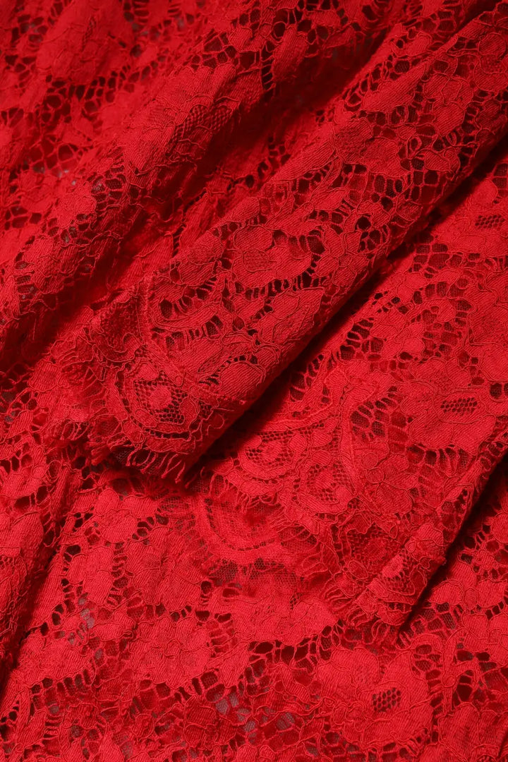Dolce &amp; Gabbana Red Floral Lace Rhinestone Embellished Dress