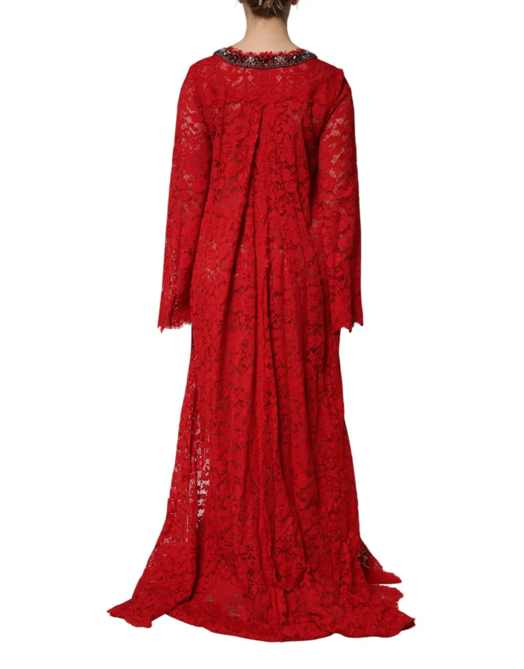 Dolce &amp; Gabbana Red Floral Lace Rhinestone Embellished Dress