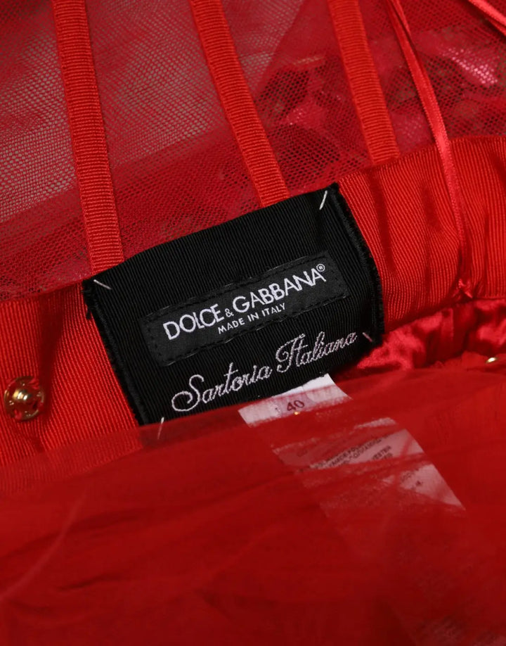 Dolce &amp; Gabbana Red Floral Off Shoulder A-line Gown Dress