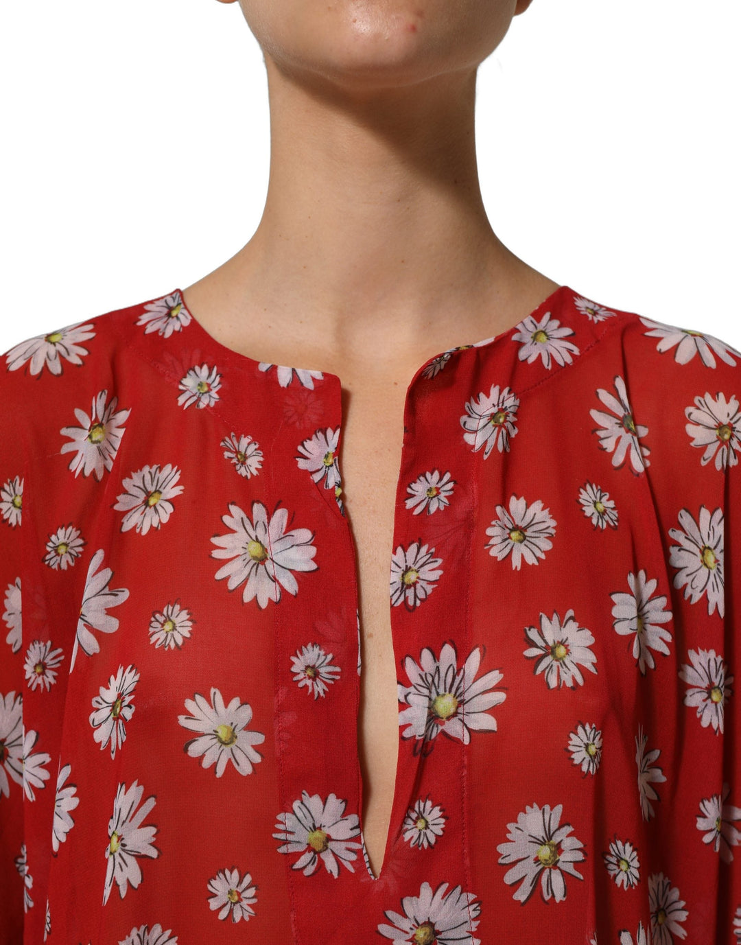 Dolce &amp; Gabbana Blouses - Women’s Red Floral V-neck Polyester Kaftan Blouse Top