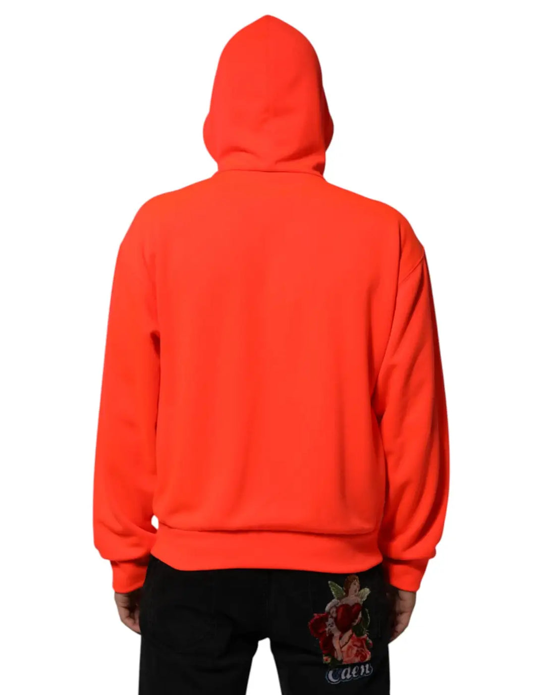 Dolce &amp; Gabbana Red Fluorescent Polyester Logo Patch Hoodie Sweater