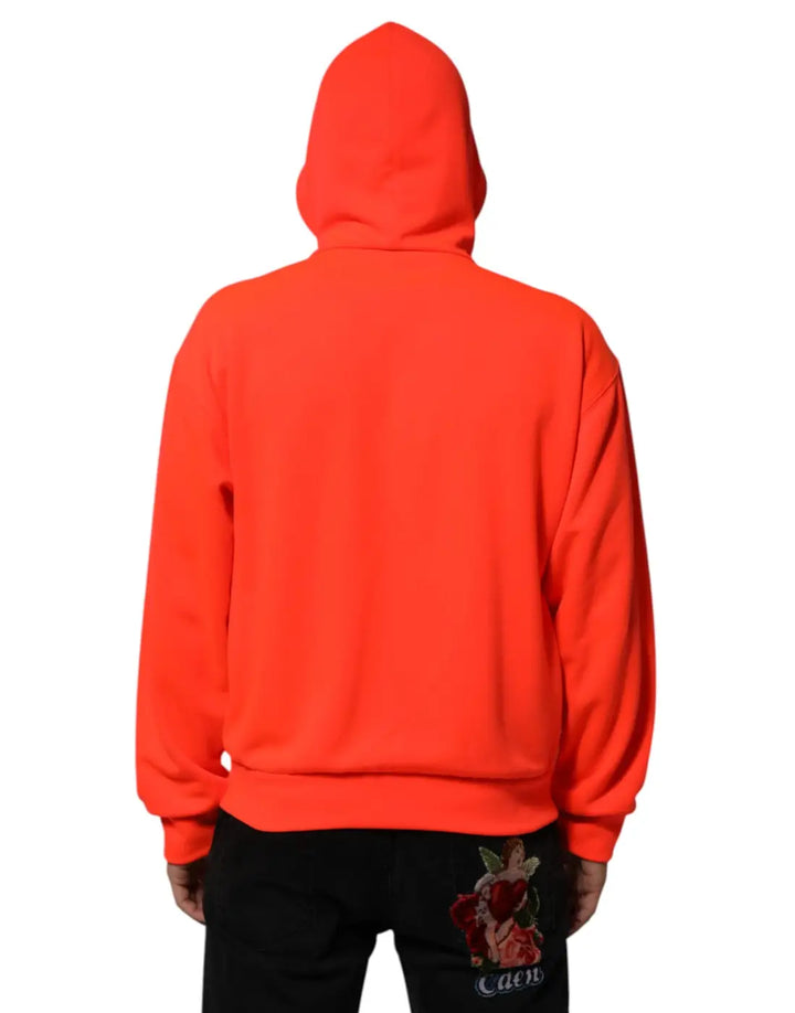Dolce &amp; Gabbana Red Fluorescent Polyester Logo Patch Hoodie Sweater