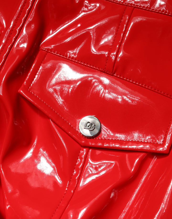 Dolce &amp; Gabbana Red Glossy Polyester Cargo Boot Cut Pants