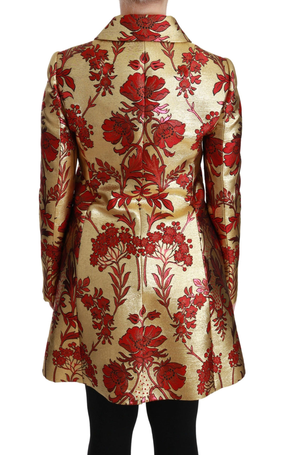 Dolce &amp; Gabbana Trench Coats - Red Gold Floral Brocade Cape Coat Jacket