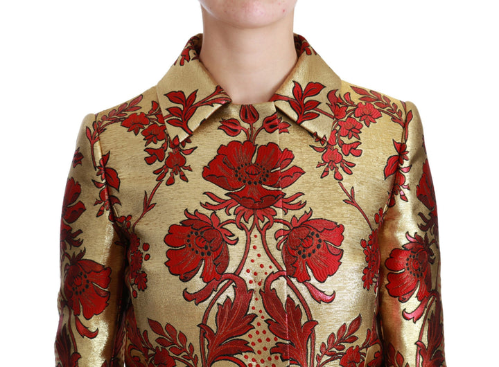 Dolce &amp; Gabbana Trench Coats - Red Gold Floral Brocade Cape Coat Jacket