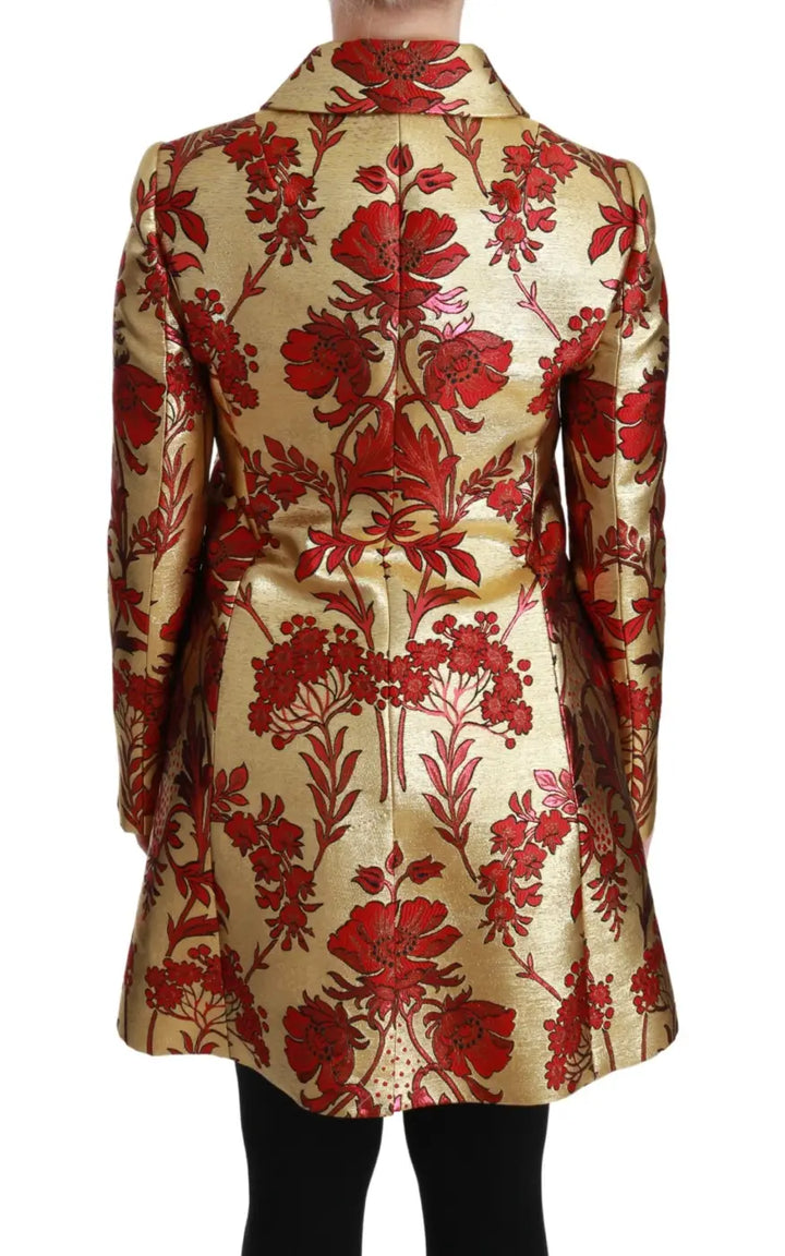 Dolce &amp; Gabbana Red Gold Floral Brocade Cape Coat Jacket