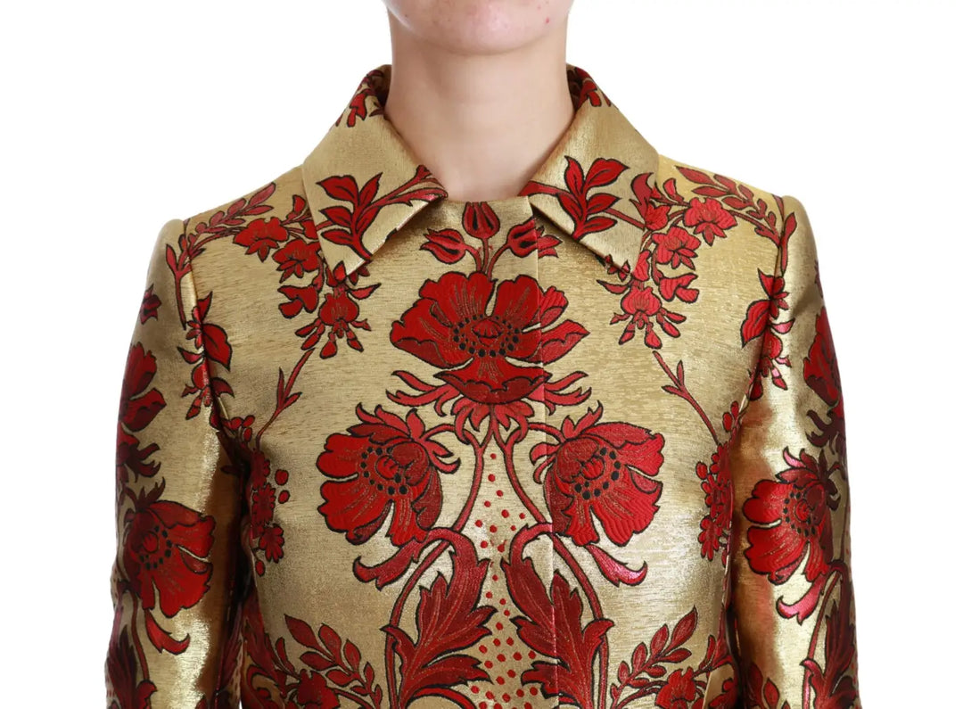 Dolce &amp; Gabbana Red Gold Floral Brocade Cape Coat Jacket