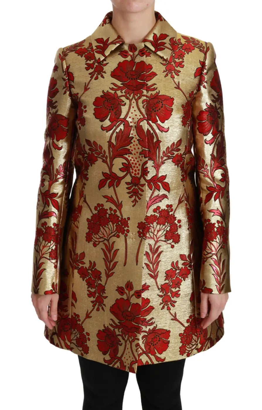 Dolce &amp; Gabbana Red Gold Floral Brocade Cape Coat Jacket