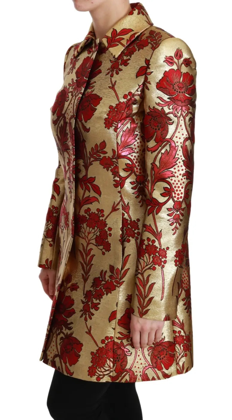 Dolce &amp; Gabbana Red Gold Floral Brocade Cape Coat Jacket