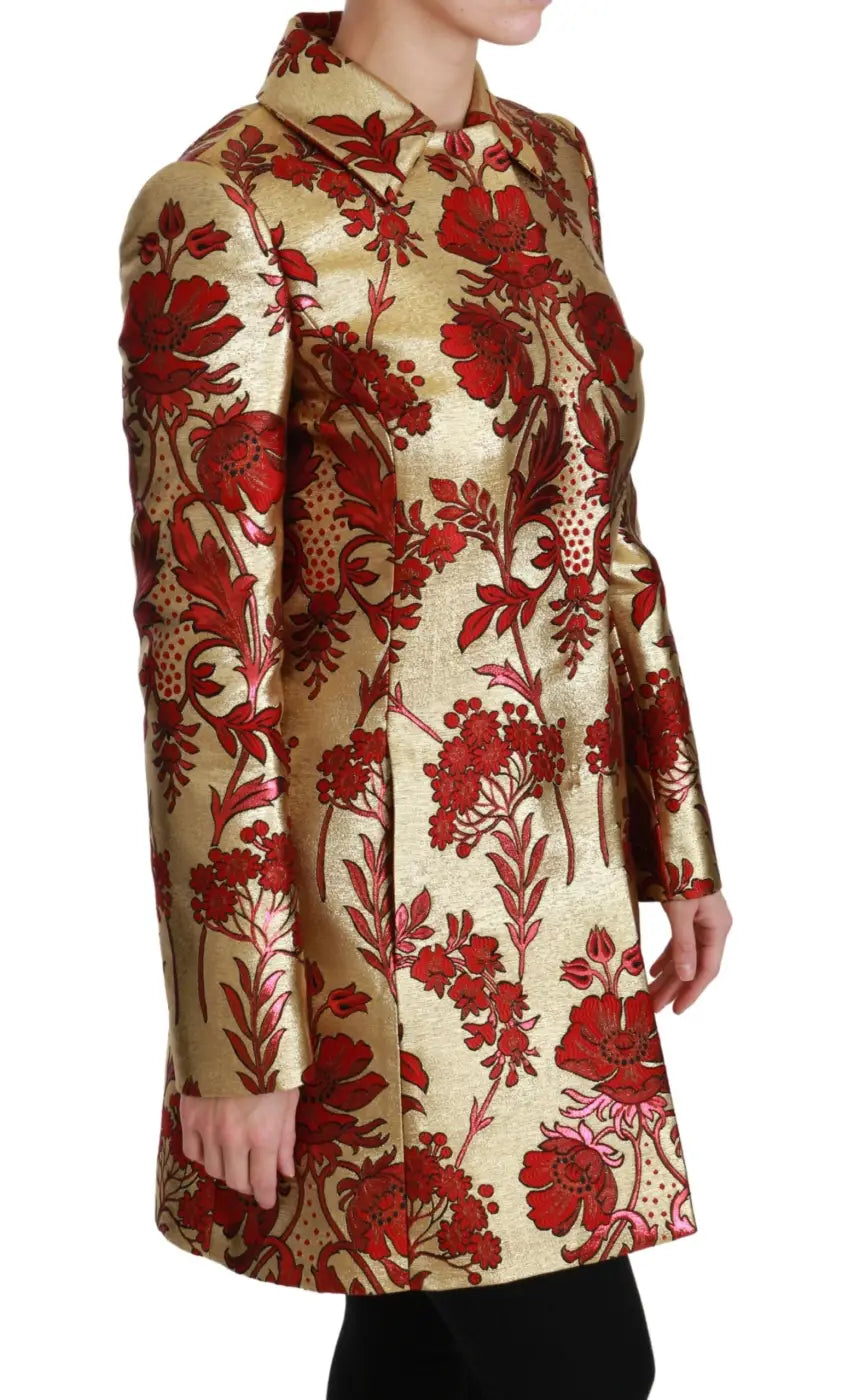 Dolce &amp; Gabbana Red Gold Floral Brocade Cape Coat Jacket