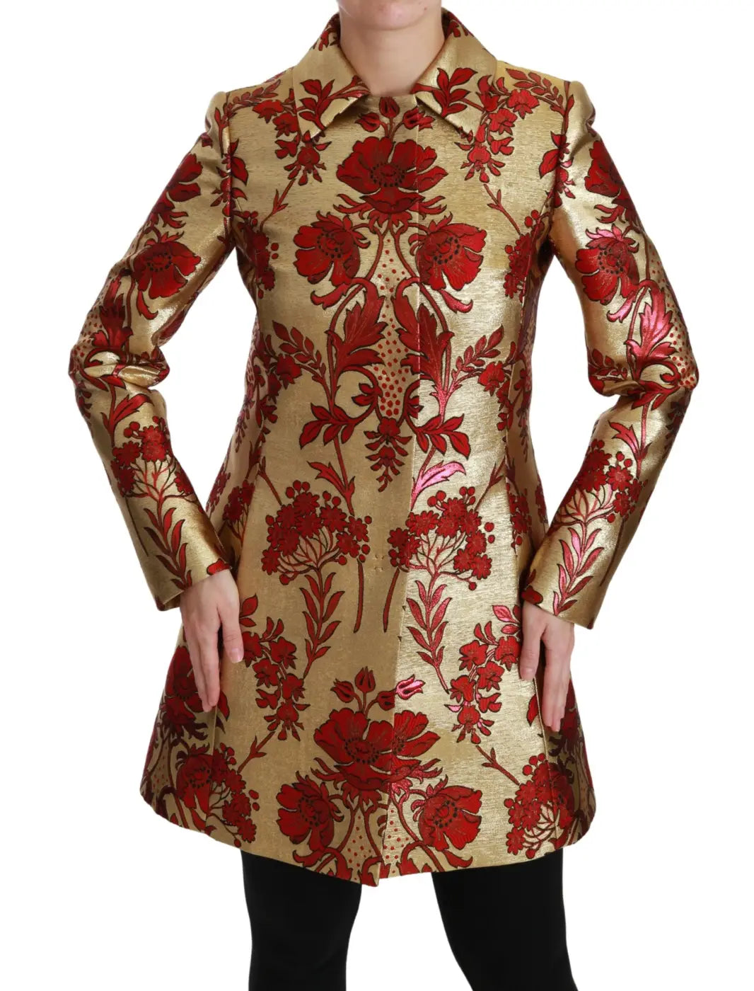 Dolce &amp; Gabbana Red Gold Floral Brocade Cape Coat Jacket