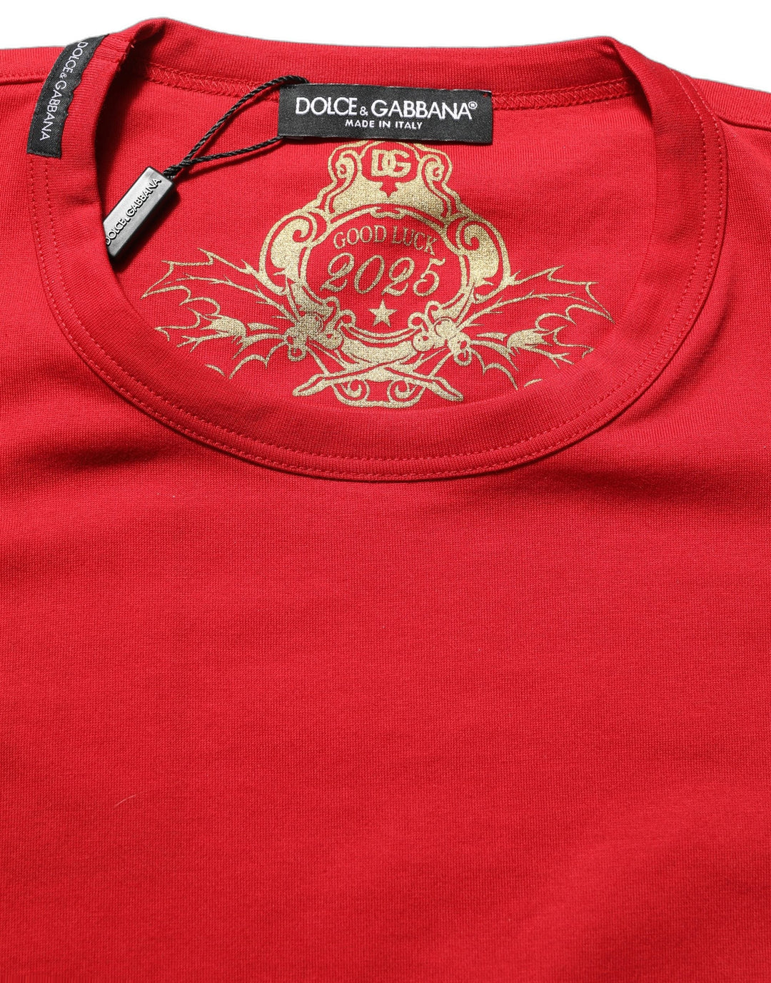 Dolce &amp; Gabbana Red Goodluck 2023 Cotton Crew Neck T-shirt