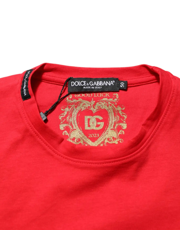 Dolce &amp; Gabbana Red Goodluck 2023 Cotton Crew Neck T-shirt