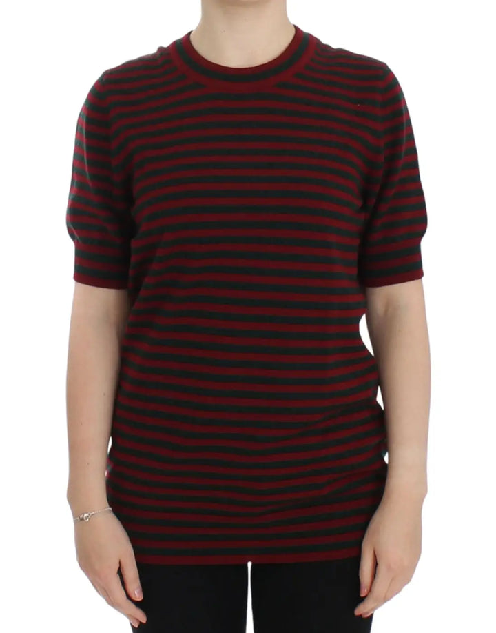 Dolce &amp; Gabbana Red Gray Cashmere Short Sleeve Sweater