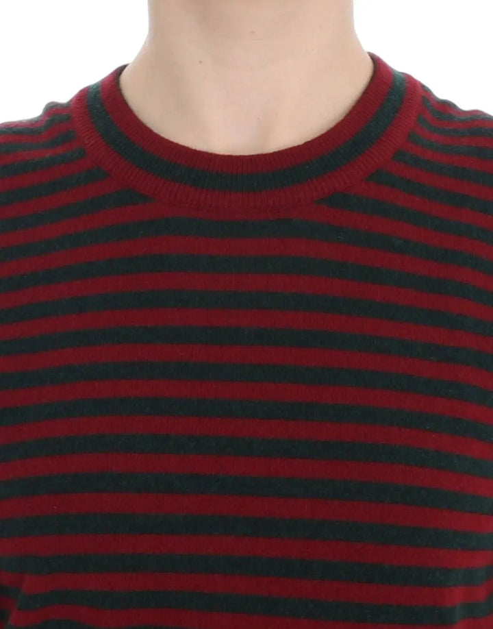 Dolce &amp; Gabbana Red Gray Cashmere Short Sleeve Sweater