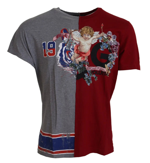 Dolce & Gabbana Red Gray Two Model DG Angel Crewneck T-shirt