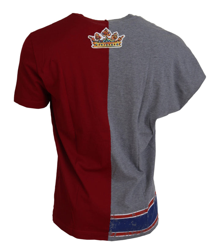 Dolce &amp; Gabbana Red Gray Two Model Dg Angel Crewneck T-shirt