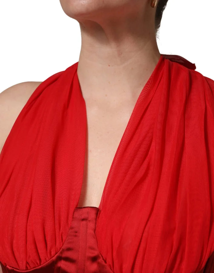 Dolce &amp; Gabbana Red Halter Corset Sleeveless Sheath Dress