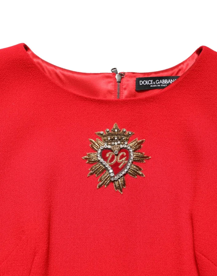 Dolce &amp; Gabbana Red Heart Emmbellished Wool Mini Dress