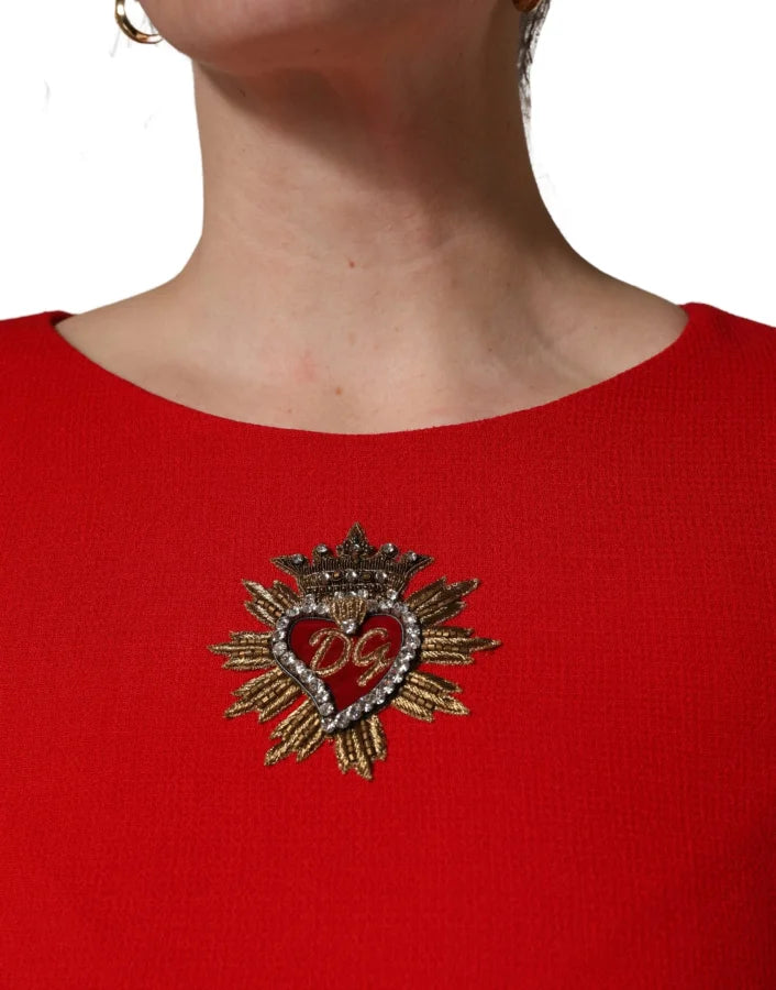 Dolce &amp; Gabbana Red Heart Emmbellished Wool Mini Dress