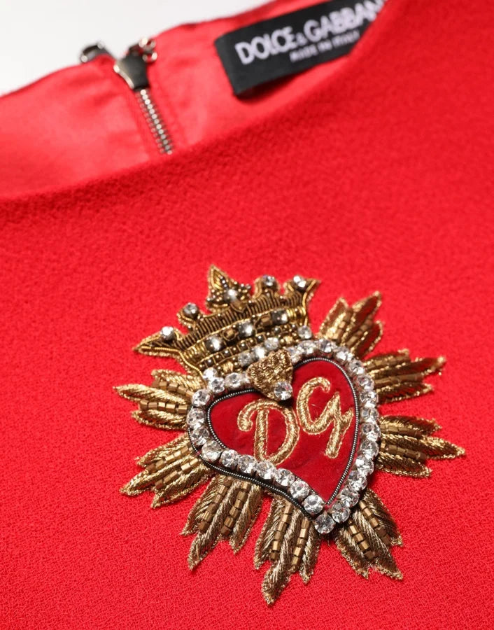 Dolce &amp; Gabbana Red Heart Emmbellished Wool Mini Dress