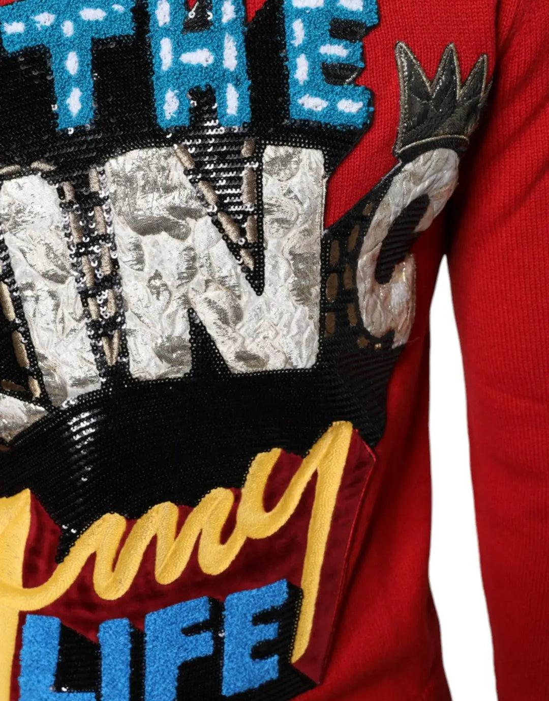 Dolce &amp; Gabbana Red I’m The King Wool Crew Neck Sweatshirt Sweater