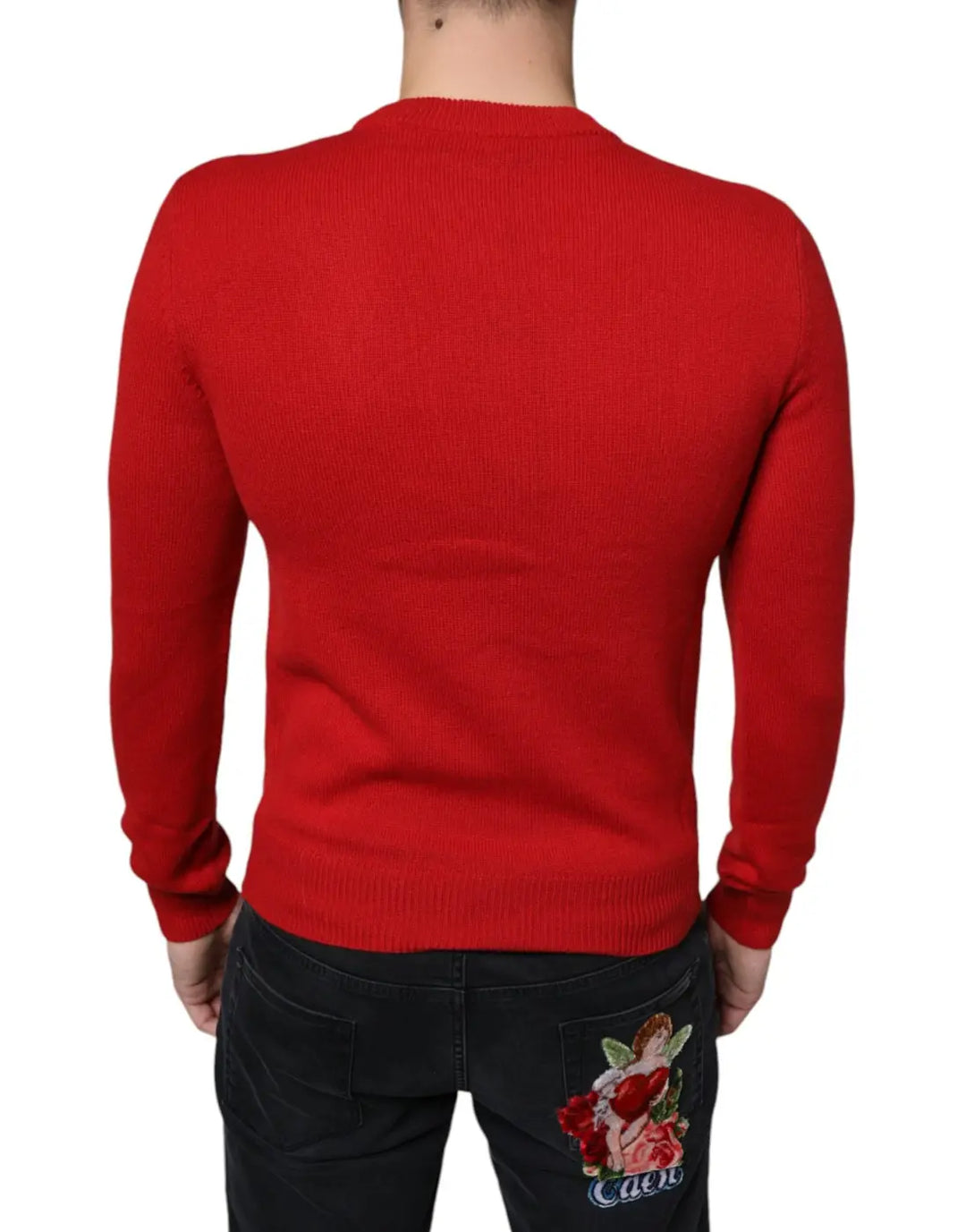 Dolce &amp; Gabbana Red I’m The King Wool Crew Neck Sweatshirt Sweater