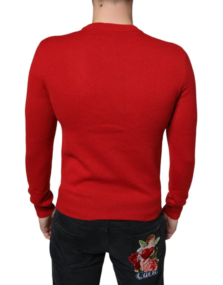 Dolce &amp; Gabbana Red I’m The King Wool Crew Neck Sweatshirt Sweater
