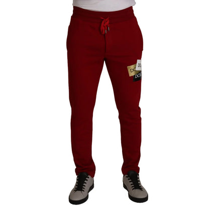 Dolce & Gabbana Red Jogging Pants Logo Patch Drawstring Closure
