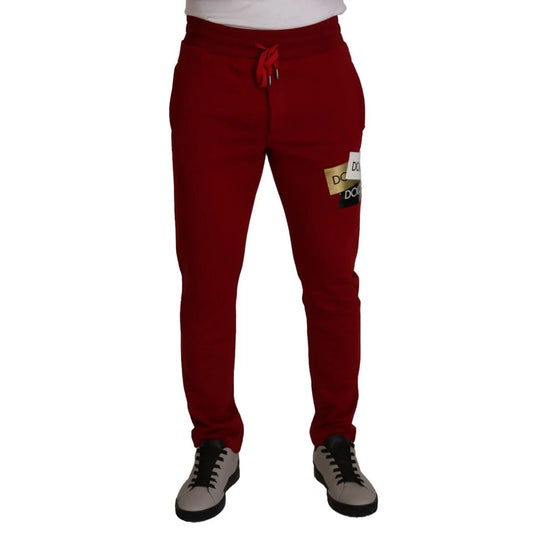 Dolce & Gabbana Red Jogging Pants Logo Patch Drawstring Closure