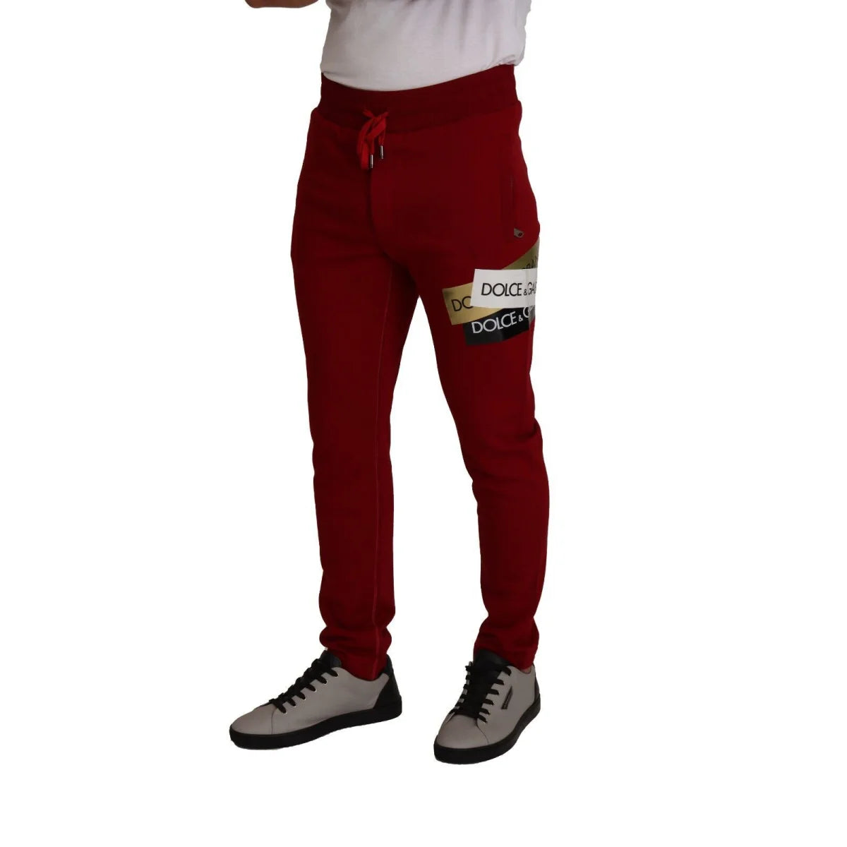 Dolce & Gabbana Red Jogging Pants Logo Patch Drawstring Closure