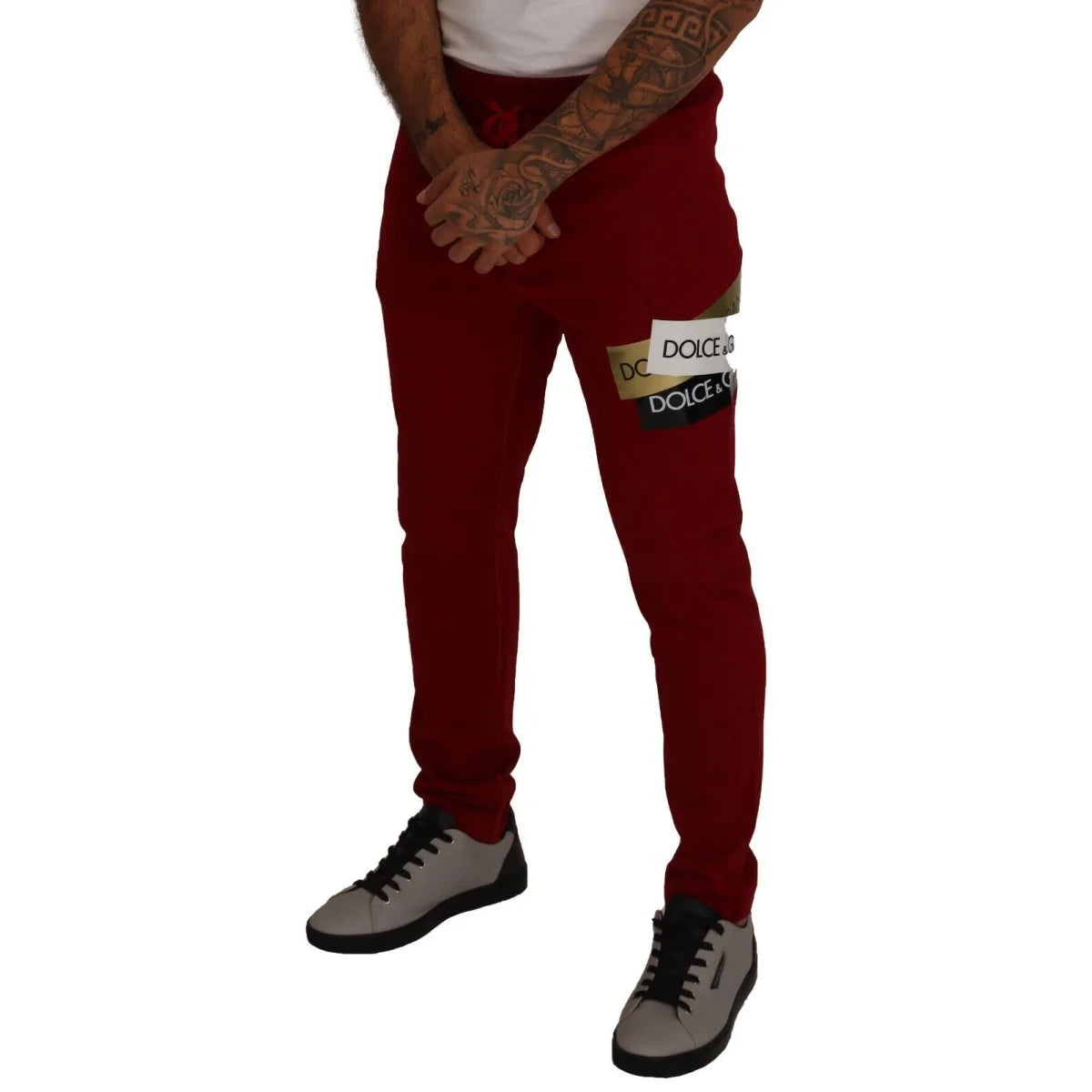 Dolce & Gabbana Red Jogging Pants Logo Patch Drawstring Closure